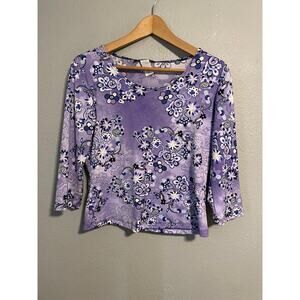 Only Nine Womens Top Size Petite Medium Purple Floral Clubwear Rave Fairy Y2K